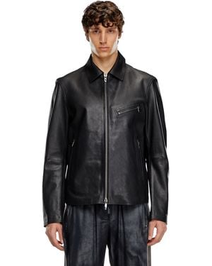 DIESEL Leather Jacket With Embossed Oval D - Black