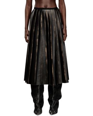 DIESEL Distressed Pleated Midi Skirt - Black