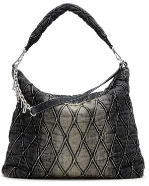 DIESEL Charm-D-Bolso Hobo Grande En Denim Acolchado Tratado - Negro