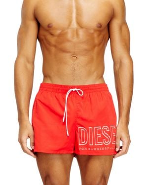 DIESEL Mid-Length Swim Shorts With Outline Logo - Red