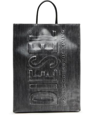 DIESEL Dsl 3D L-Borsa tote grande in denim solarizzato coated - Nero