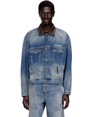 DIESEL Denim Trucker Jacket With Contrast Leather Trims - Blue