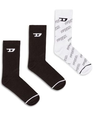 DIESEL Lot De Trois Paires De Chaussettes En Coton Avec Logo Intégral - Blanc