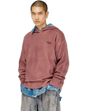 DIESEL Sudadera Con Capucha Teñida Doble En Punto Mezcla De Lana - Rojo