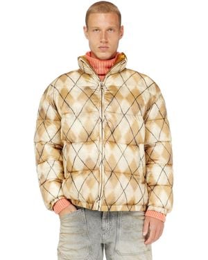 DIESEL Reversible Puffer Jacket With Argyle Print - Metallic