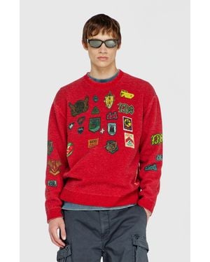 DIESEL Wool Jumper With Printed Patches - Red