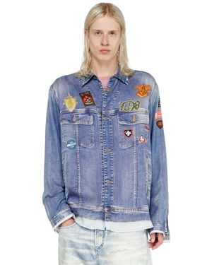 DIESEL Satin Shirt With Trompe-L'Oeil Denim Print - Blue