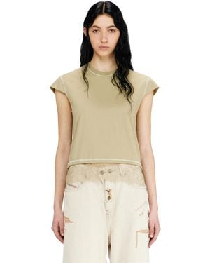 DIESEL Jersey T-Shirt With Lace Hem - Natural