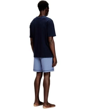 DIESEL Cotton Pyjama Set With Check Shorts - Blue