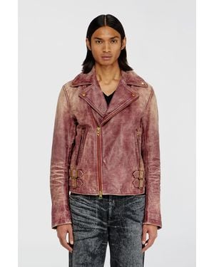 DIESEL Biker-Jacke Aus Behandeltem Leder - Rot