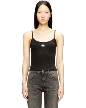 DIESEL Rippen-Top Mit Metallicfarbenem Oval D - Schwarz