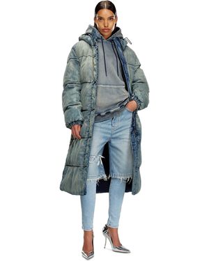 DIESEL Abrigo Puffer Con Capucha En Denim Elástico - Azul