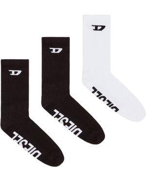 DIESEL Set di tre calzini a coste con logo D - Bianco