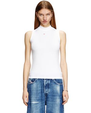 DIESEL Ribbed Tank Top With Mock Neck - White