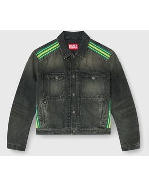 DIESEL Trucker Jacket With Striped Shoulder Bands - Multicolor
