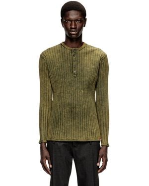 DIESEL Henley Top In Treated Wide-rib Jersey - Green