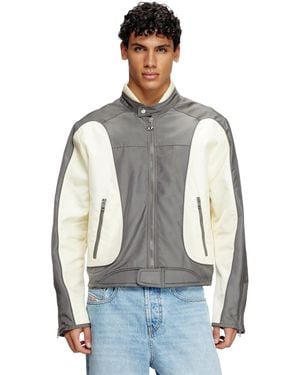 DIESEL Colour-block Biker Jacket With Piping - Gray