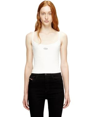 DIESEL Rippen-Top Mit Metallicfarbenem Oval D - Weiß