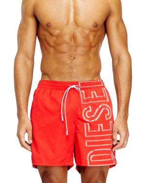 DIESEL Swim Shorts With Oversized Logo Print - Red