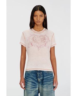 DIESEL Jersey T-Shirt With Rhinestones And Burnout Effect - White