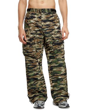 DIESEL Nylon Cargo Trousers With Worn Camo Print - Green