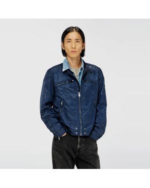 DIESEL Nylon Jacket With Quilted Shoulders And Zip Pockets - Blue