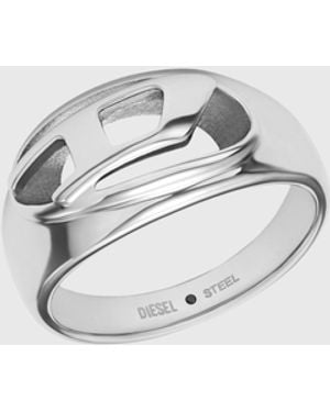 DIESEL Stainless Steel Band Ring - White