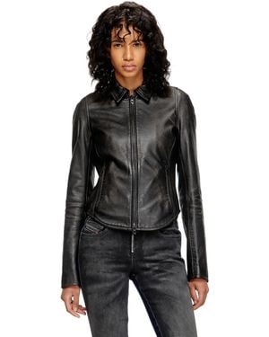 DIESEL Distressed Leather Jacket - Black