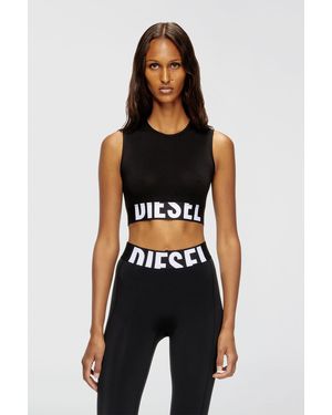 DIESEL Cropped Tank Top With Cut-Off Logo - Black