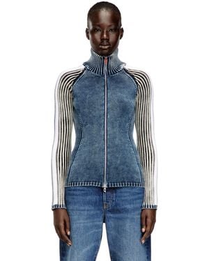 DIESEL Zip-Up Cardigan With Sporty Bands - Blue