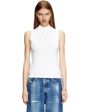 DIESEL Ribbed Tank Top With Mock Neck - White