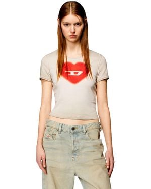 DIESEL Ribbed T-shirt With Watercolour Heart D - Red