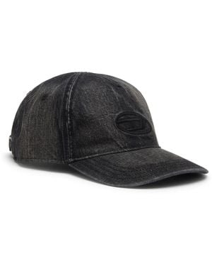 DIESEL Denim Cap With Frayed Details And Embroidered Logo - Black