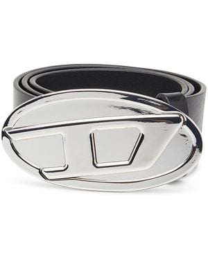 DIESEL 4Cm Leather Belt With Oval D Plaque - Metallic