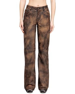 DIESEL Jean-Cut Distressed Leather Pants - Brown