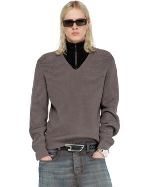 DIESEL Half-Zip Jumper With Layered Neckline - Grey