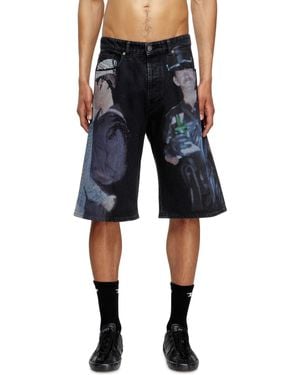 DIESEL Denim Shorts With Multicolor Print - Blue