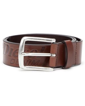DIESEL 4 Cm Leather Belt With Engraved Logo - Brown