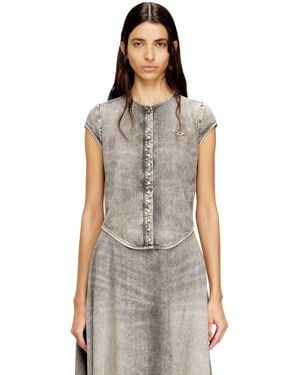 DIESEL Short-Sleeve Denim Shirt With Athletic Stripes - Multicolor