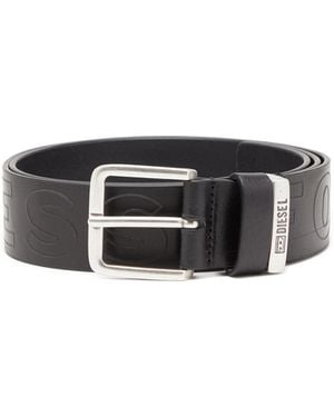DIESEL 4 Cm Leather Belt With Embossed Lettering - Black