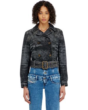 DIESEL Cropped Denim Jacket With Belt - Blue