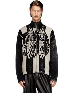 DIESEL Inside-Print Striped Zipped Cardigan - Black