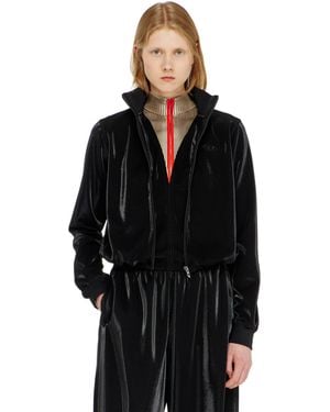 DIESEL Zipped Sweatshirt With Shiny Piquet Effect - Black