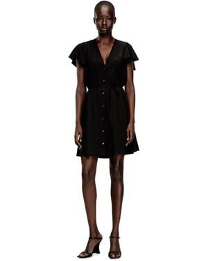 DIESEL Cupro Dress With V-Neck And Front Buttons - Black