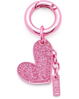 DIESEL Metal Heart Charm With Rhinestones - Pink