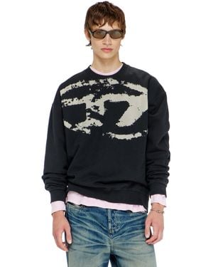 DIESEL Cotton Sweatshirt With Flocked Oval D - Grey