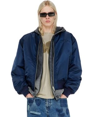 DIESEL Padded Bomber Jacket With Oval D Embroidery - Blue