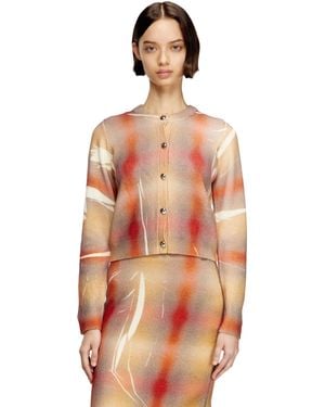 DIESEL Wool Cardigan With Distorted Check Print - Orange