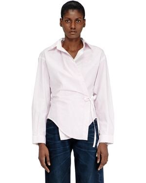 DIESEL Poplin Wrap-Around Shirt With Pinstripes - White