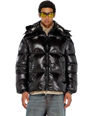 DIESEL Down Puffer Jacket With Detachable Hood - Black
